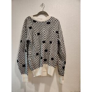 Vintage LeRoy Knit Geometric Sweater M Taiwan 80s‎ Retro Optical Illusion